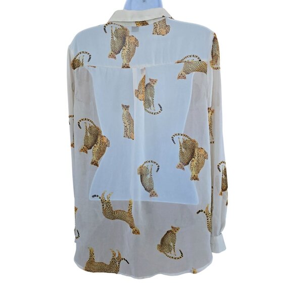 Sheer Cheetah Print Button-Down Long Sleeve Blouse animal print mob wife - Picture 5 of 7